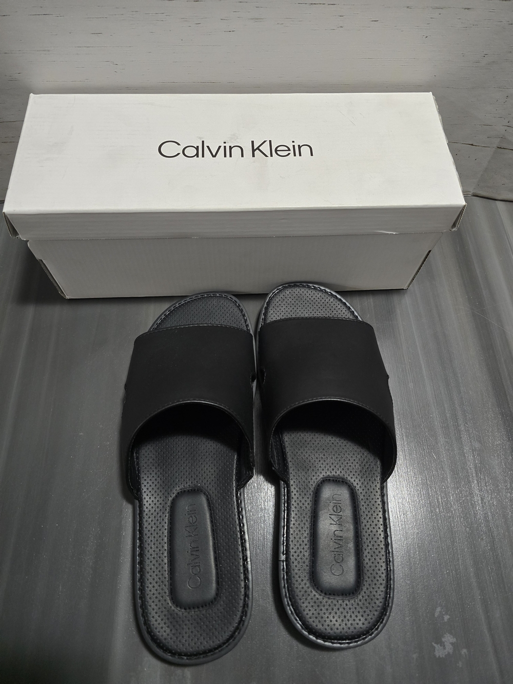 Calvin Klein Black Men's Vegan Leather Slide Sandals  8.5 Fit Women 10